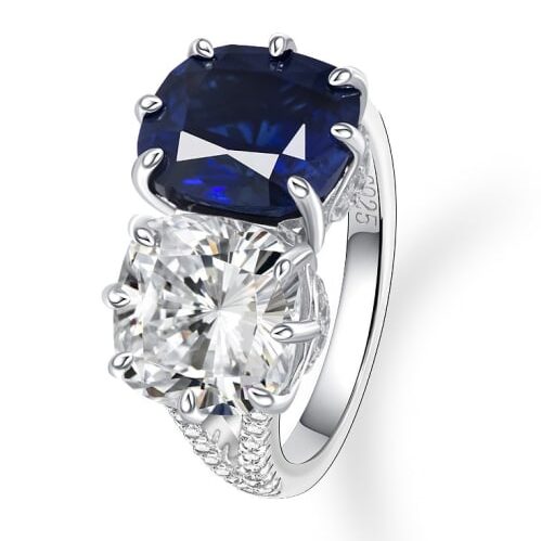 zirconia and blue stone silver ring